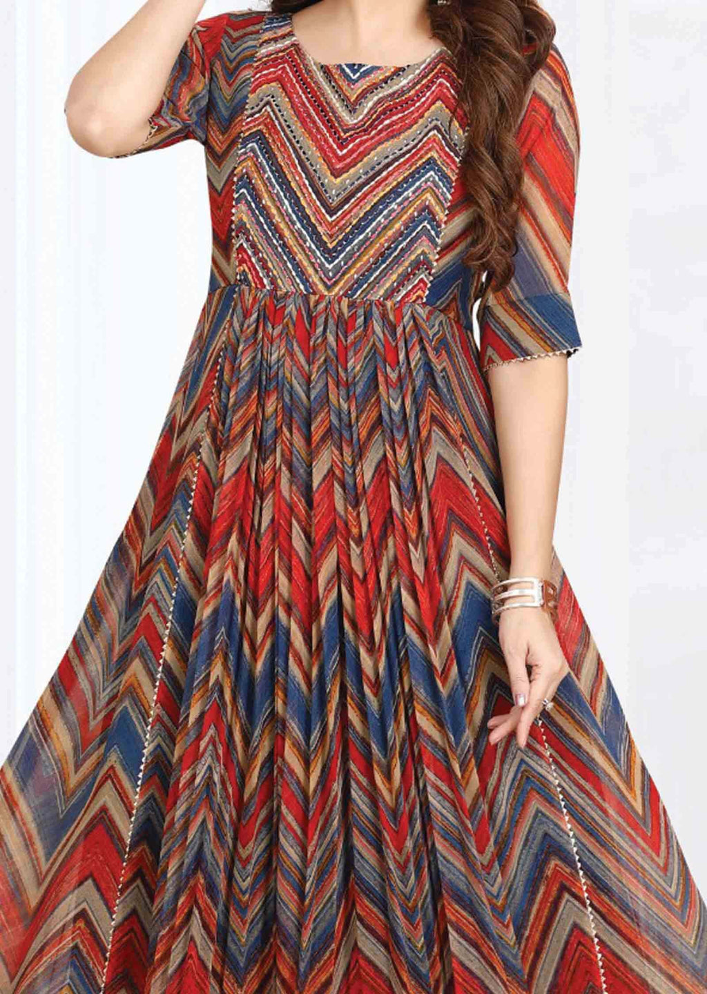 Multicolor Georgette Printed Long Dress