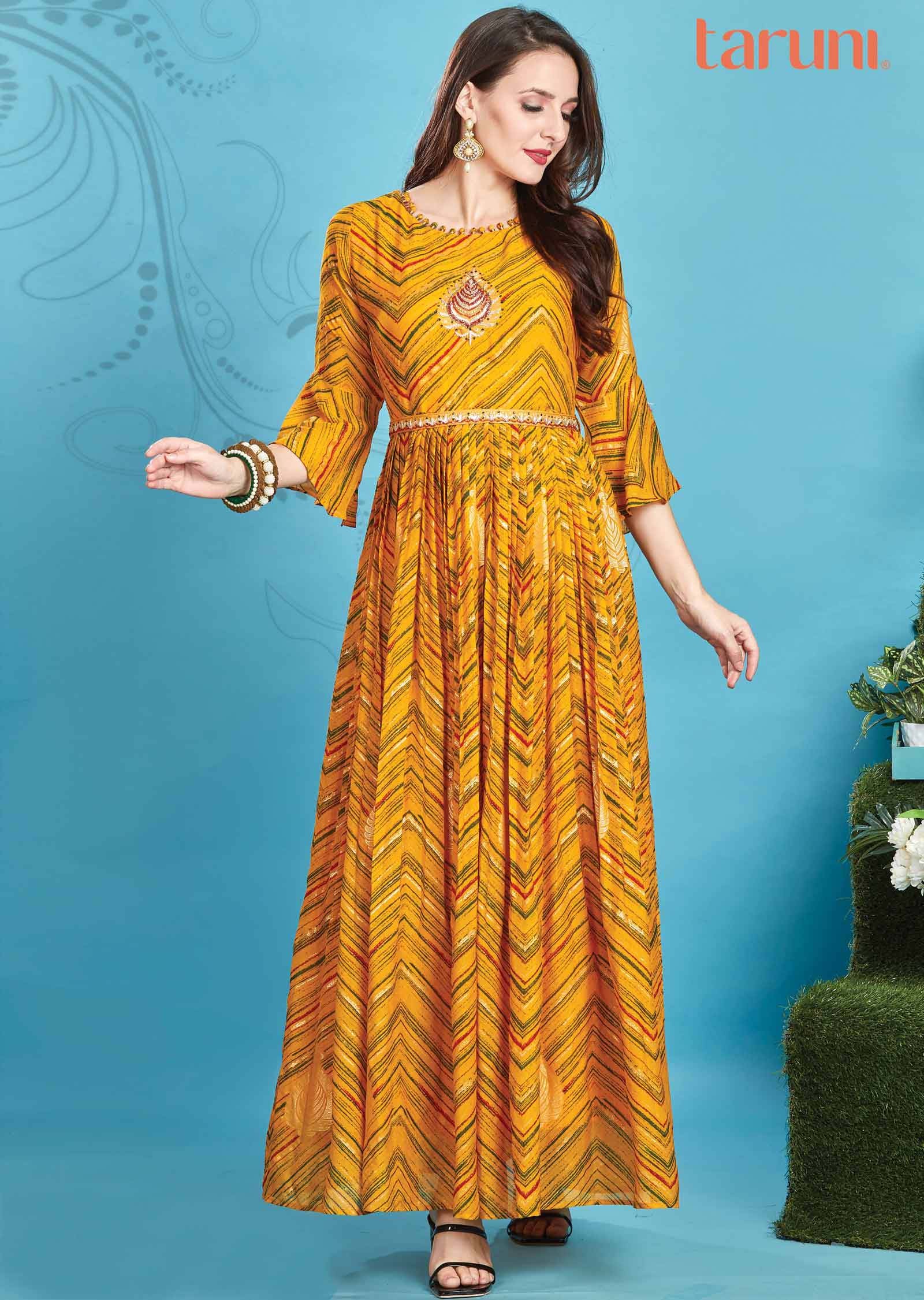 Yellow Chiffon Embroidered Long Dress