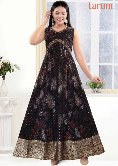 Black Georgette Embroidered Long Dress