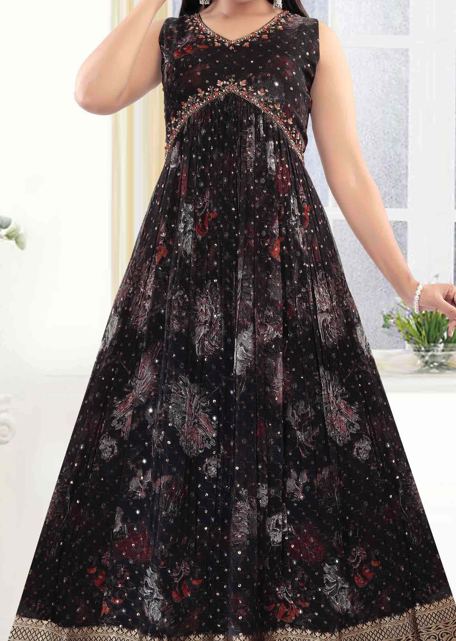 Black Georgette Embroidered Long Dress