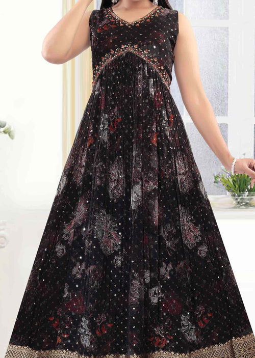 Black Georgette Embroidered Long Dress