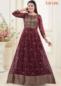 Maroon & Magenta Georgette Embroidered Long Dress
