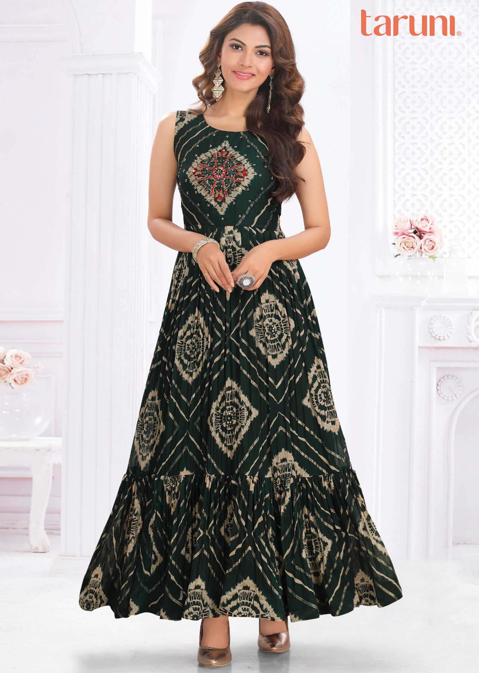 Teal Blue Chiffon Embroidered Long Dress