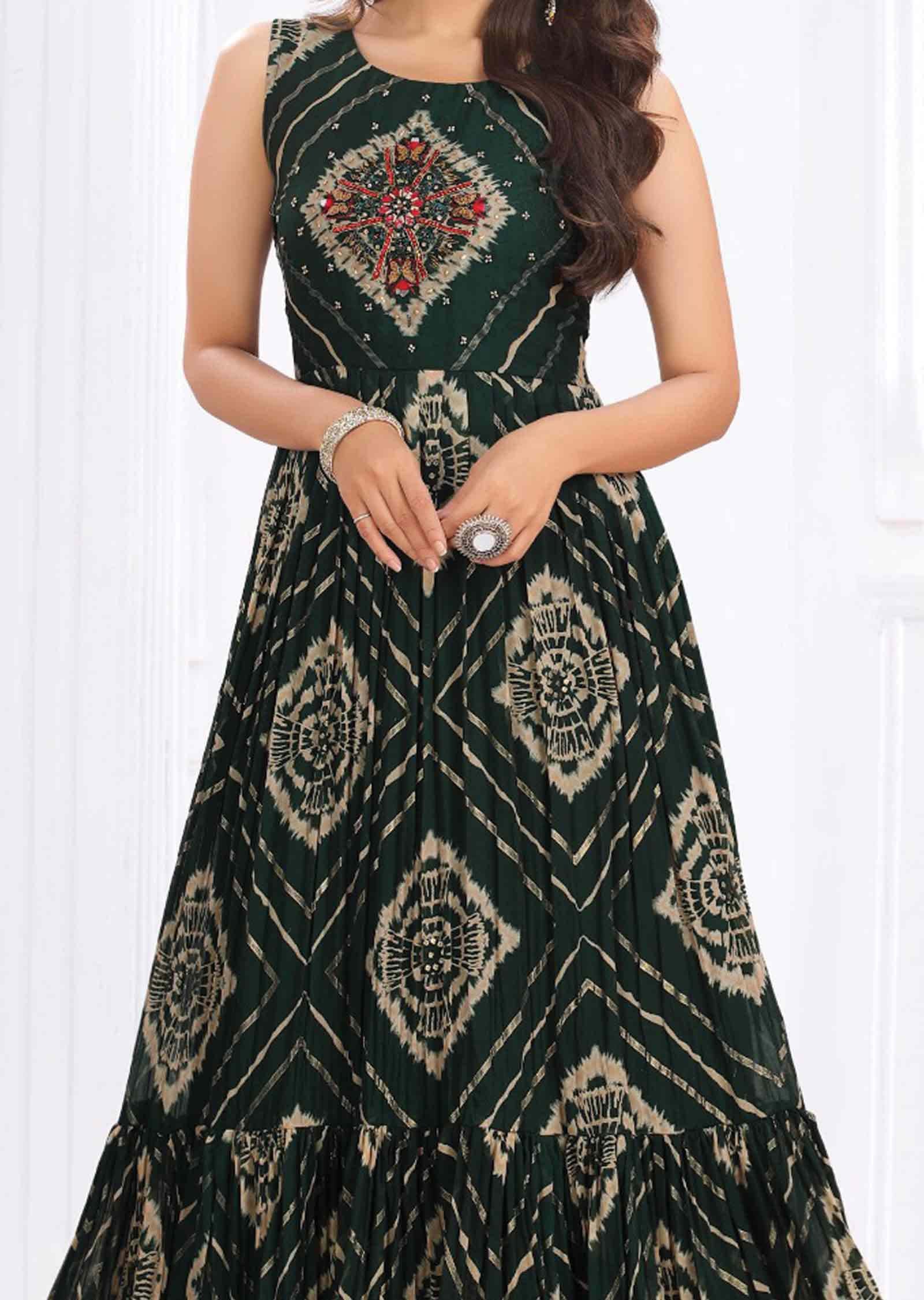 Teal Blue Chiffon Embroidered Long Dress