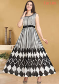 White & Black georgette Embroidered Long Dress