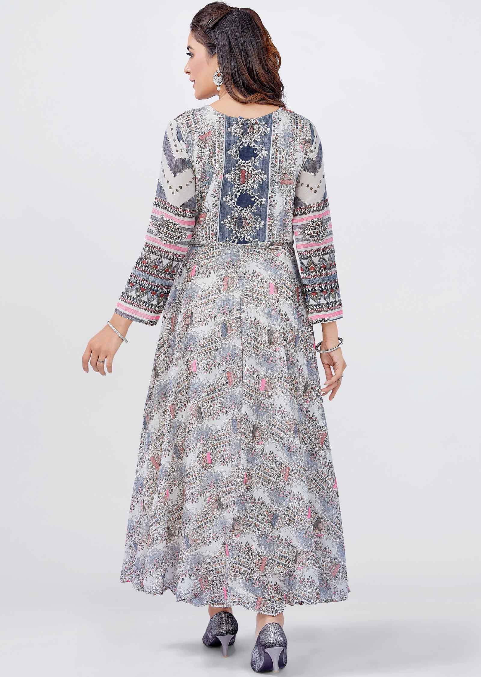 Off White Cotton Embroidered Long Dress