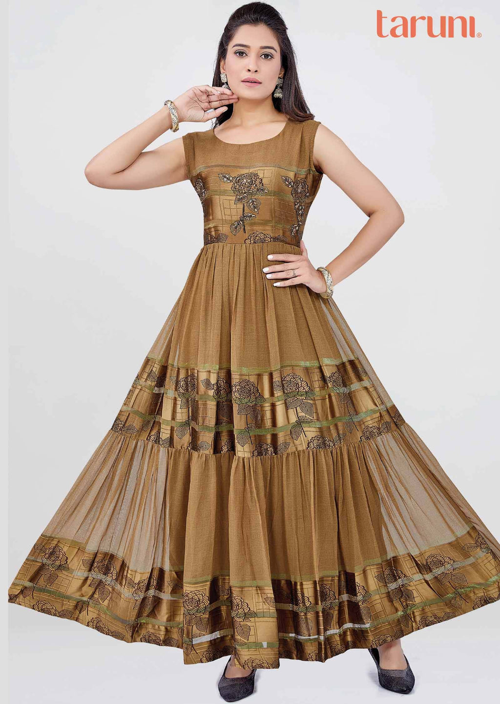 Light Brown Satin georgette Long Dress