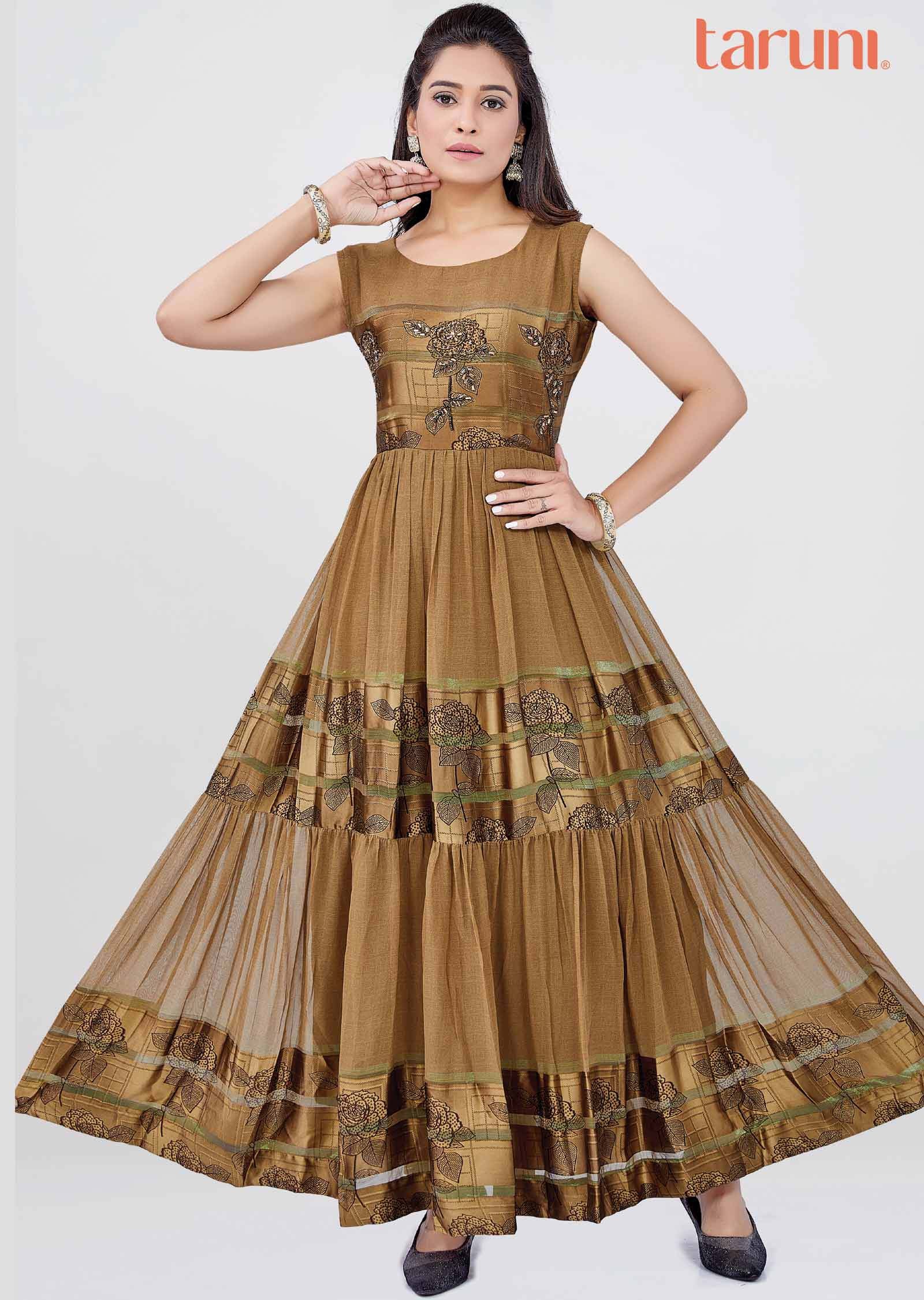 Light Brown Satin georgette Long Dress