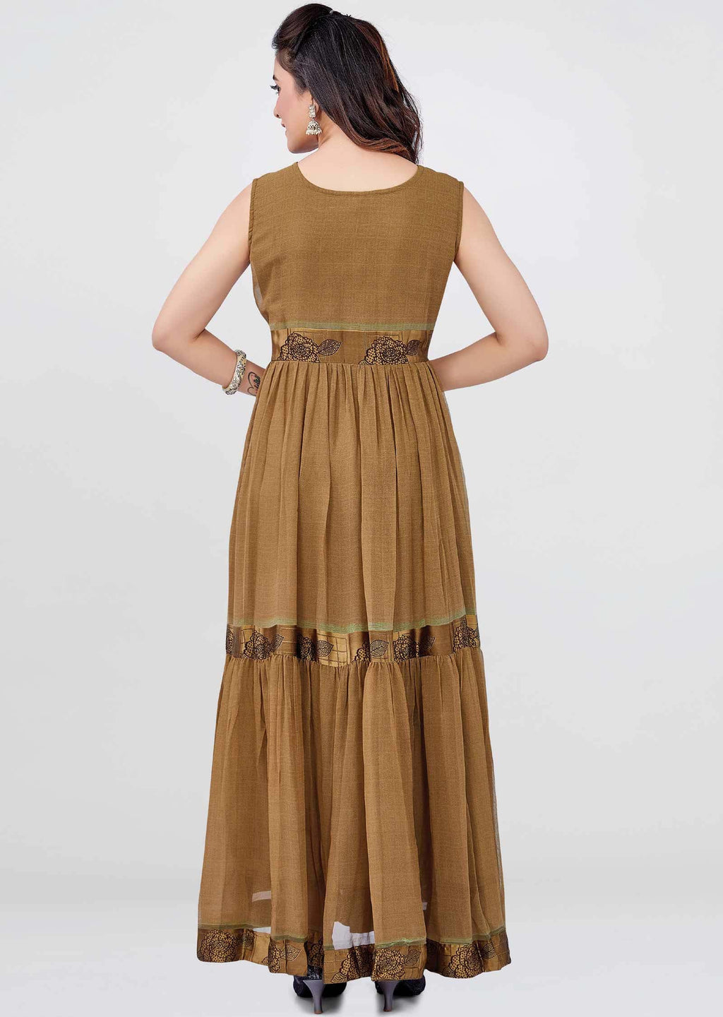 Light Brown Satin georgette Long Dress