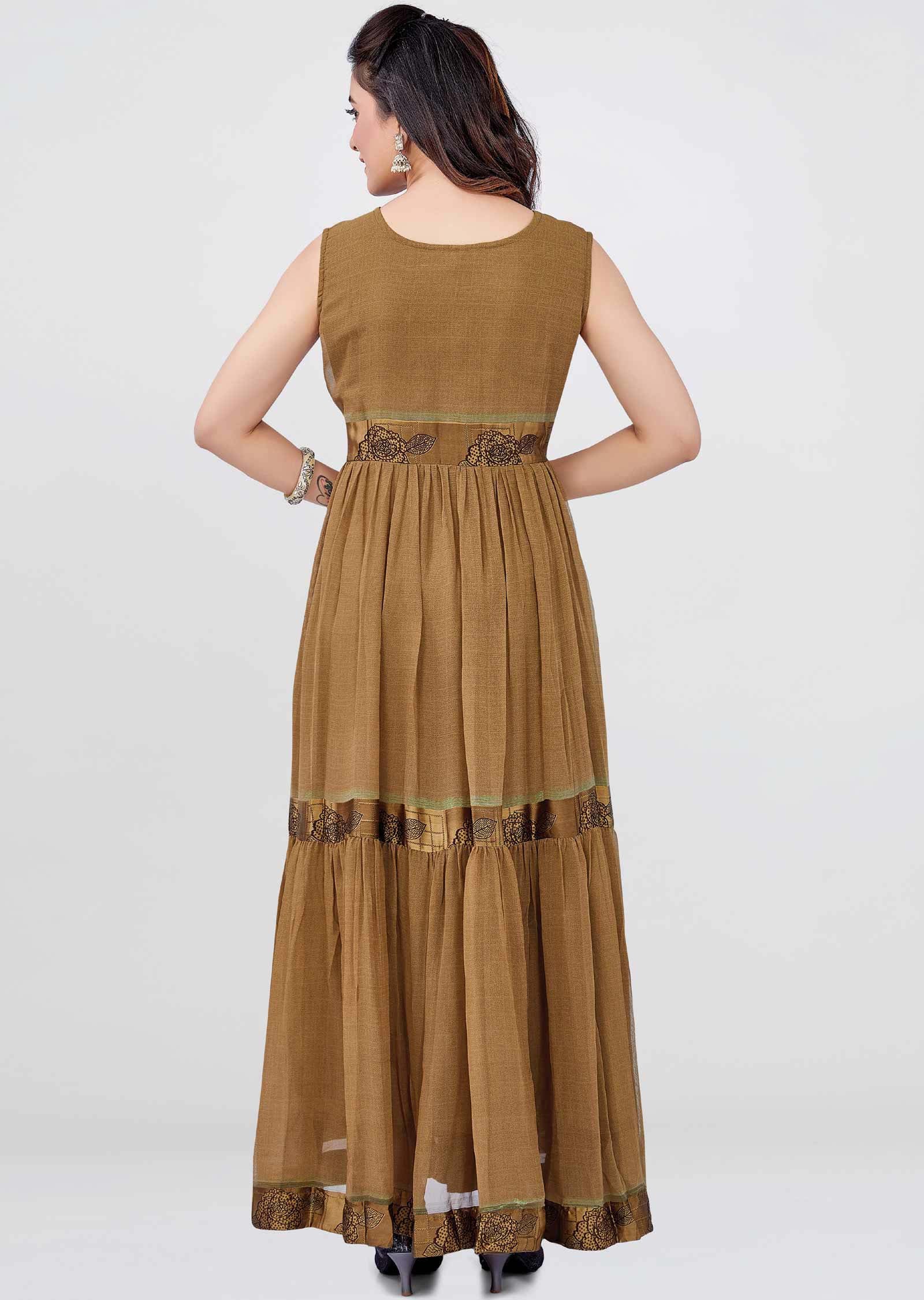 Light Brown Satin georgette Long Dress