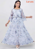 Off White Chiffon Printed Long Dress