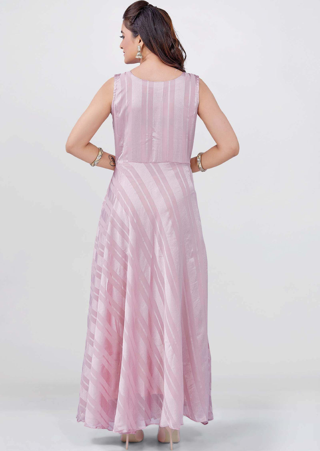 Onion Pink Satin georgette Long Dress