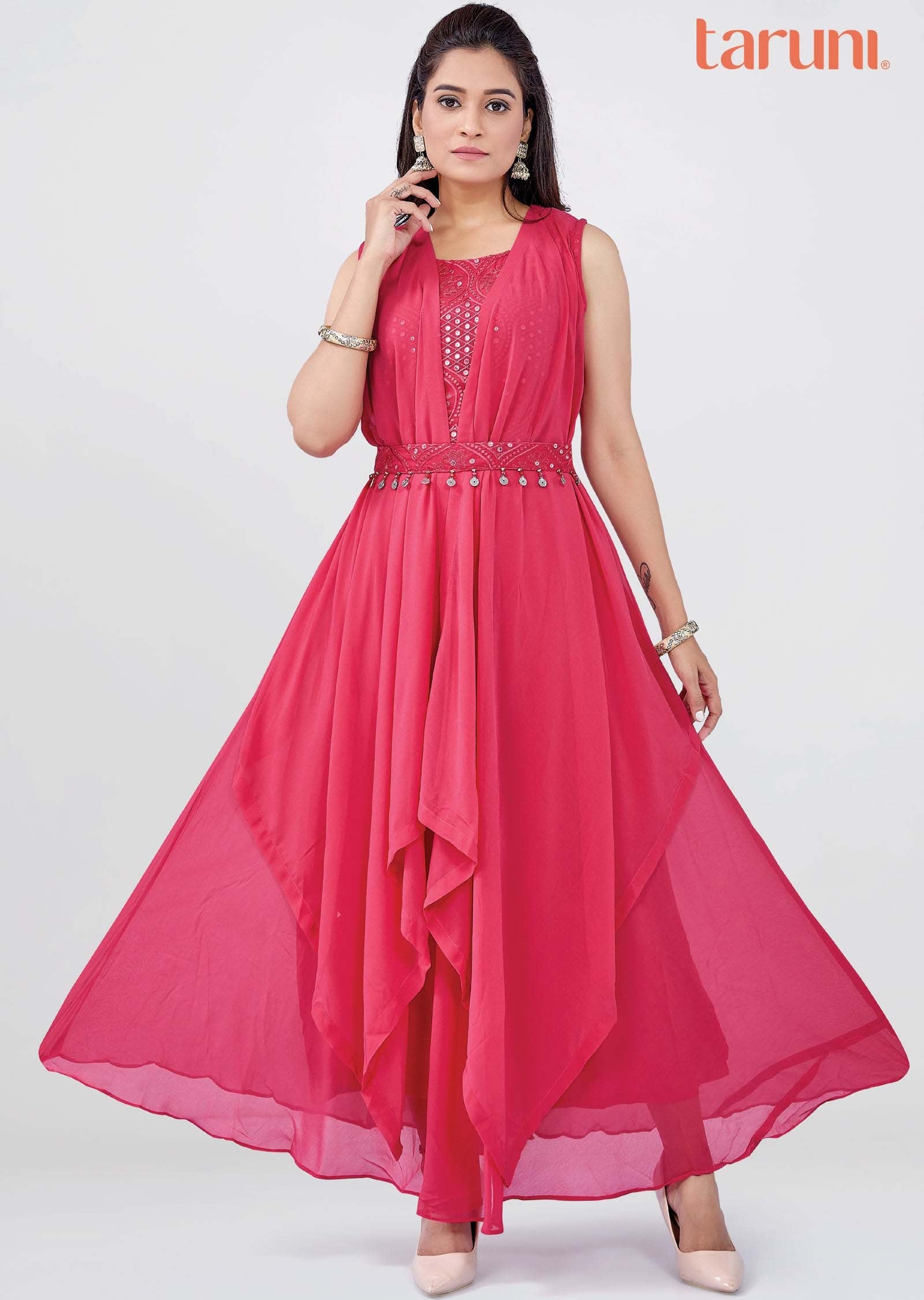 Pink Georgette Long Dress
