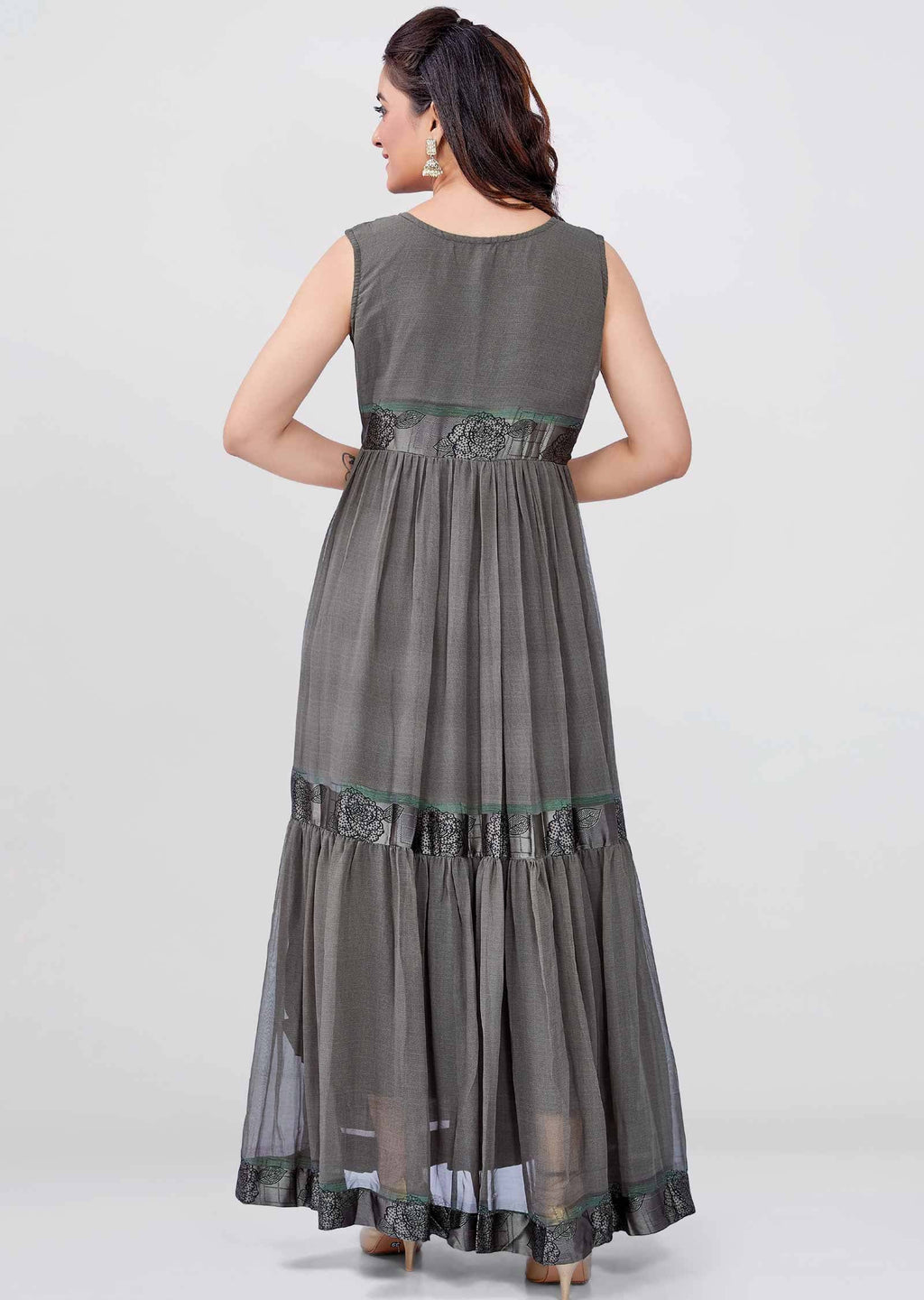 Grey Satin georgette Long Dress