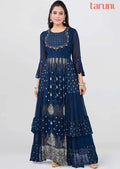 Teal Blue Banaras Georgette Long Dress