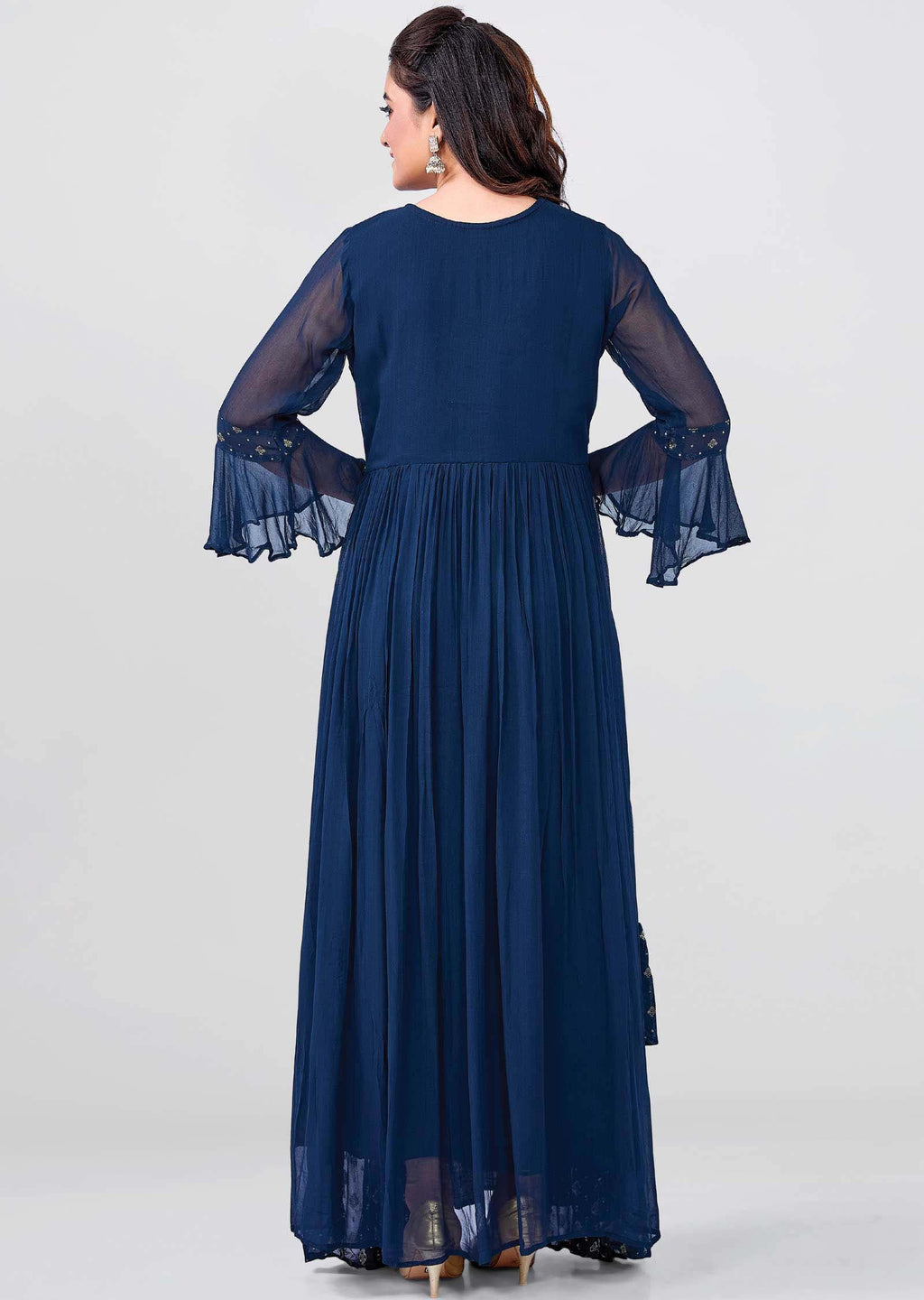 Teal Blue Banaras Georgette Long Dress