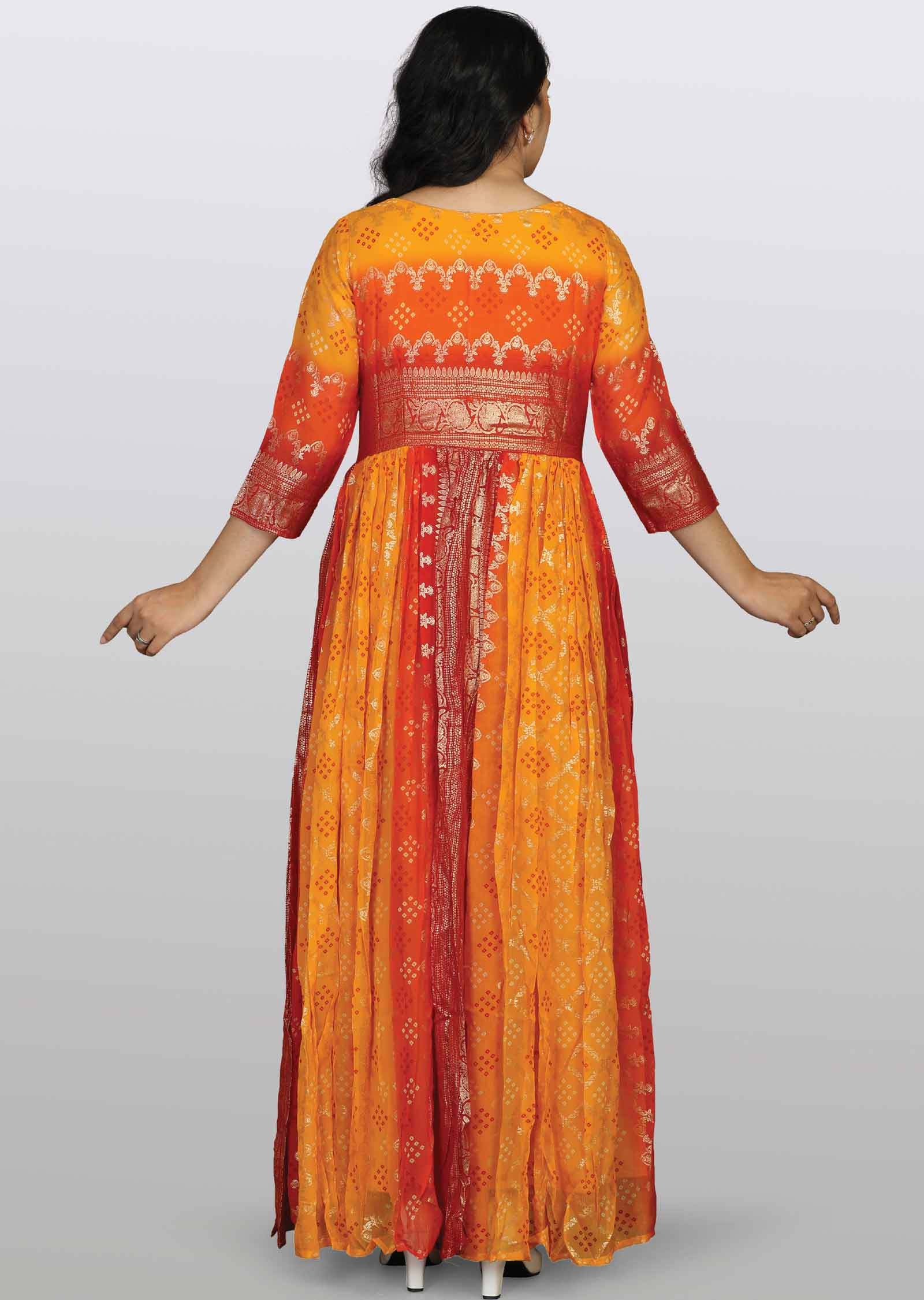 Yellow/Red Chiffon Printed Long Dress