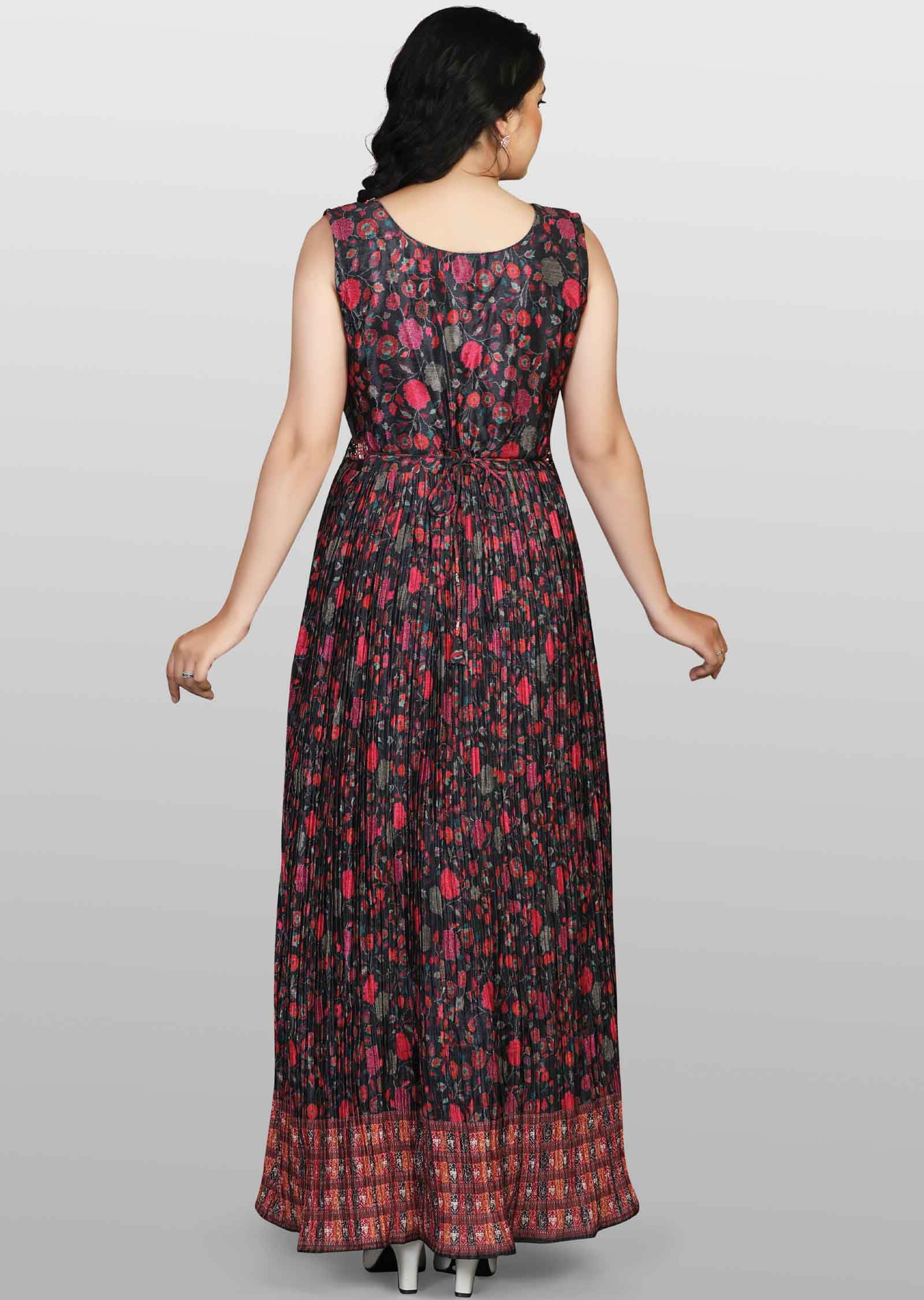 Black Chinnon Printed Long Dress