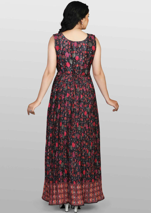 Black Chinnon Printed Long Dress