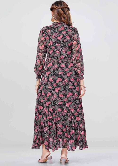 Black Georgette Printed Long Dress
