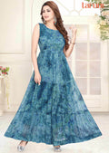 Rama Blue Georgette Printed Long Dress