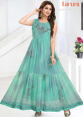 Sea Green/Grey Georgette Embroidered Long Dress