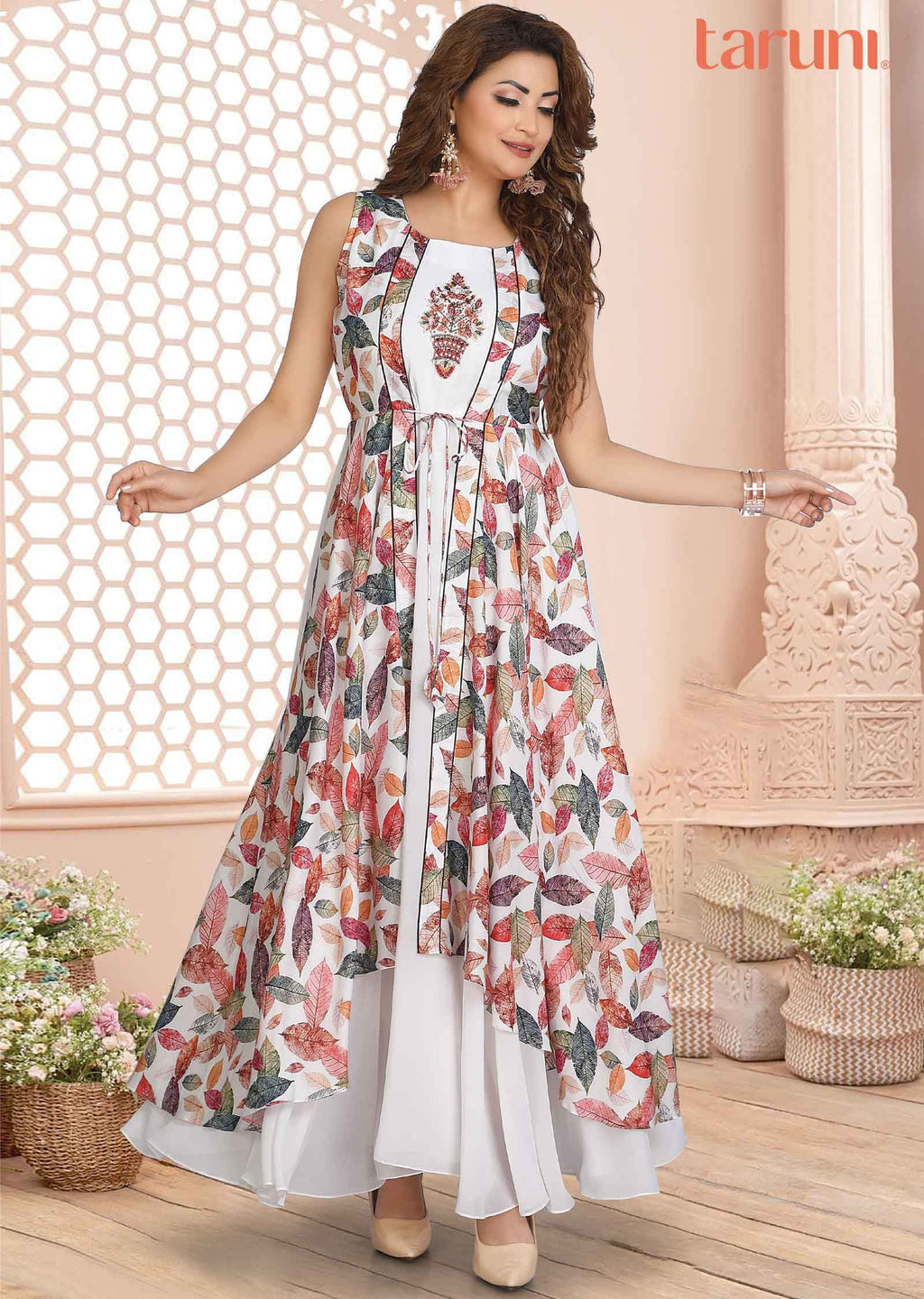 White Georgette Embroidered Long Dress