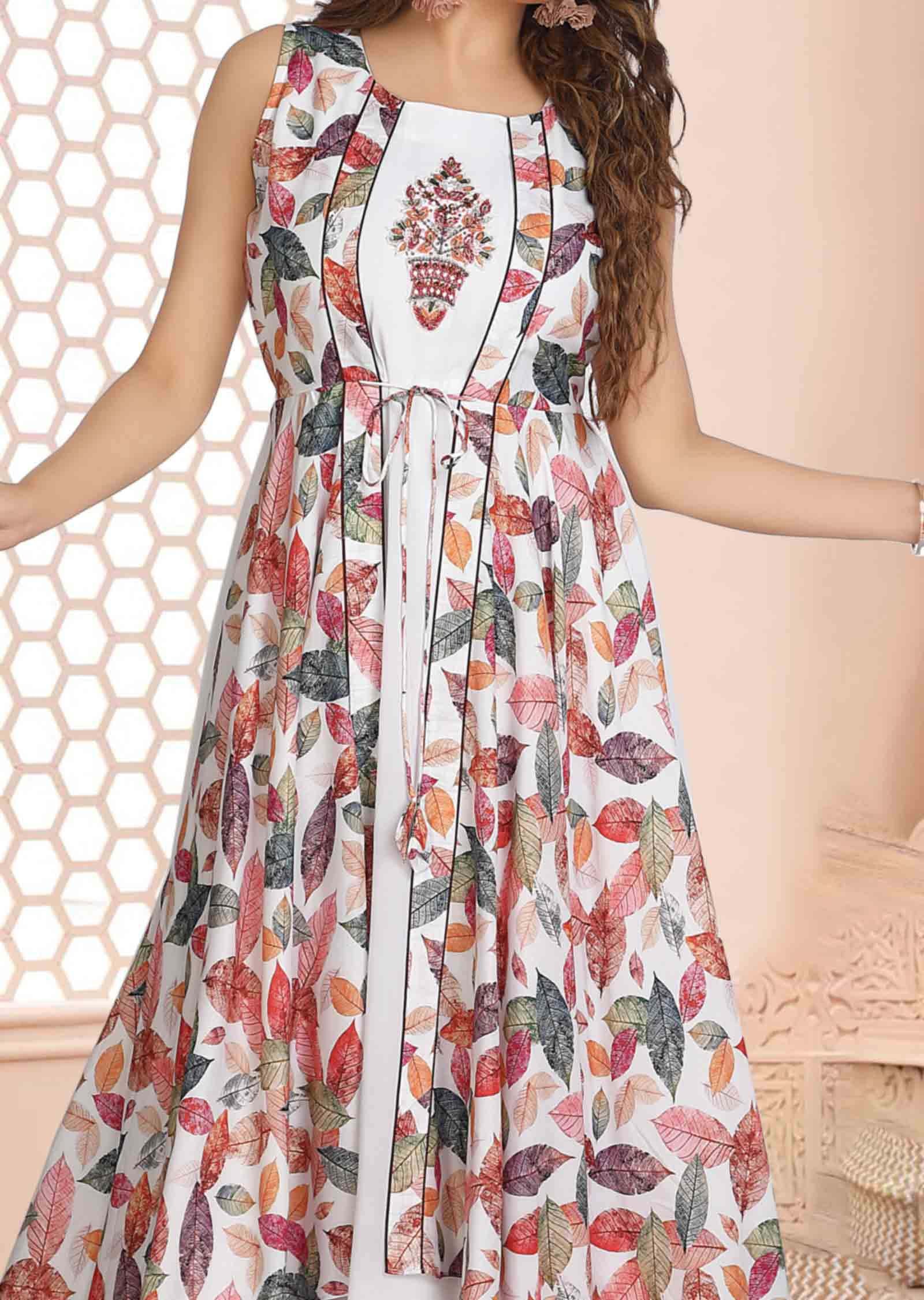 White Georgette Embroidered Long Dress