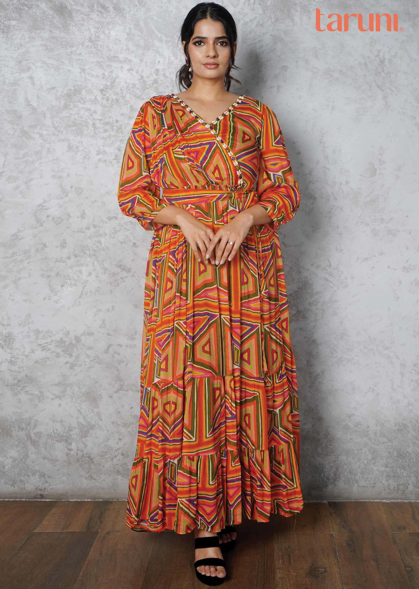 Multicolor Chinnon Beaded Long Dress