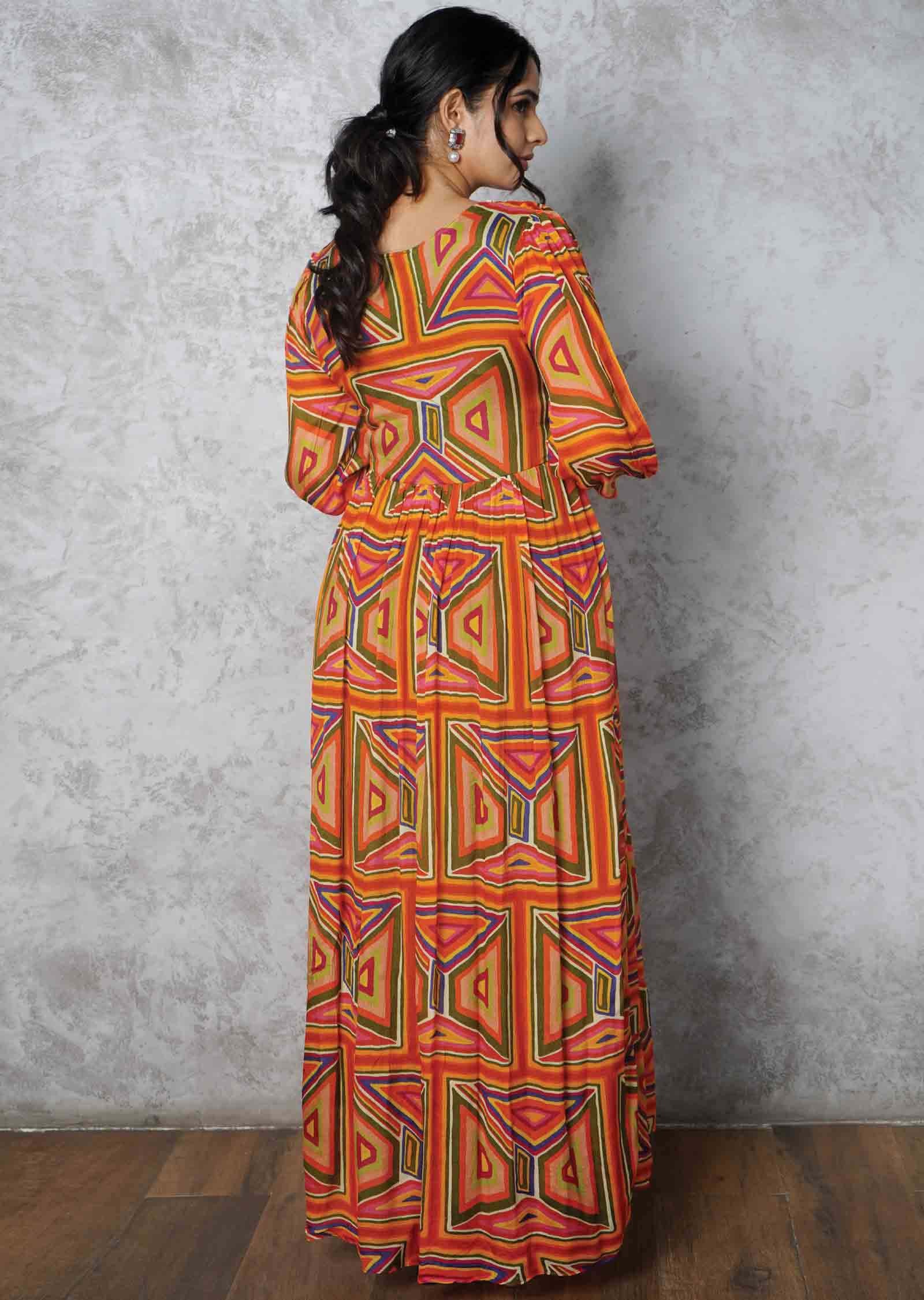 Multicolor Chinnon Beaded Long Dress