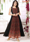 Black & Multicolor Georgette Embroidered Long Dress