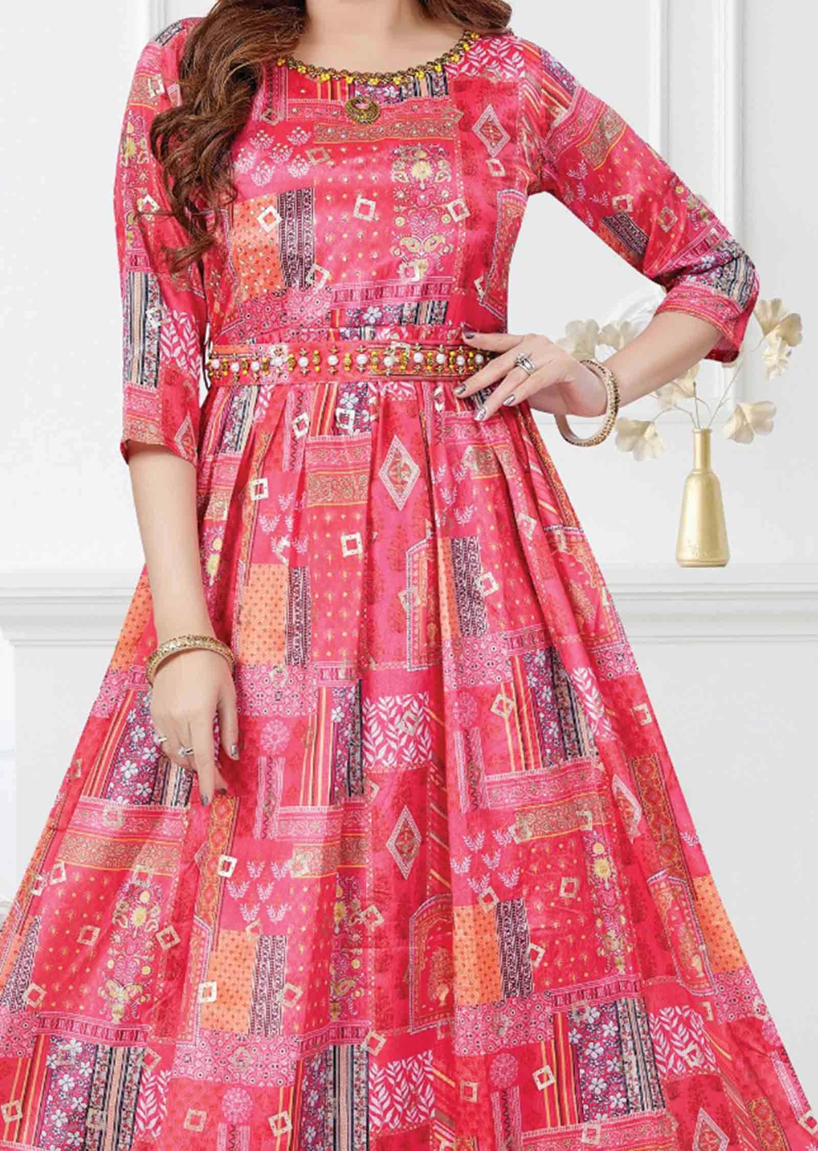 Pink Chinnon Printed Long Dress