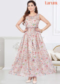Light Peach Chinnon Printed Long Dress