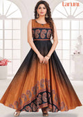 Mustard & Navy Blue Silk Printed Long Dress
