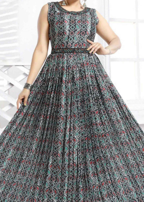 Black Chinnon Printed Long Dress
