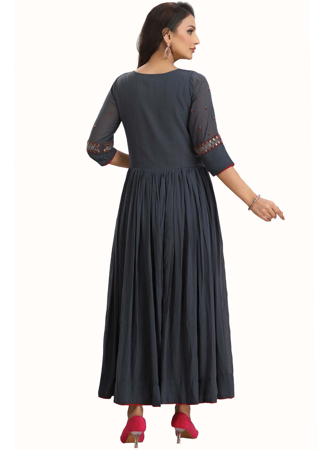 Grey Georgette Beaded Long Dress