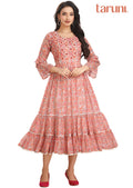 Cream & Multicolor Georgette Embroidered Long Dress