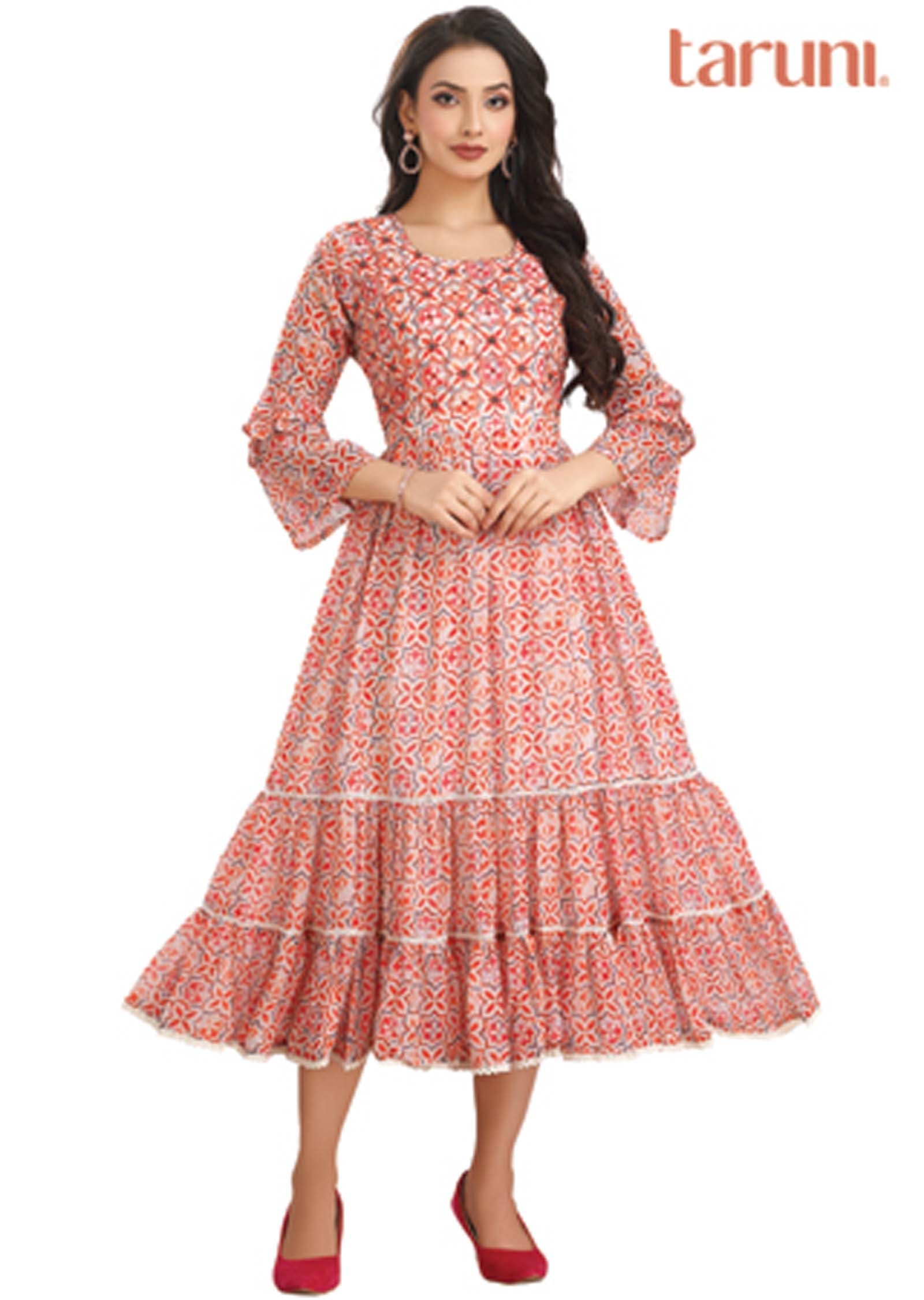 Cream & Multicolor Georgette Embroidered Long Dress