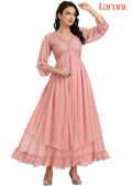 Dusty Peach Georgette Embroidered Long Dress