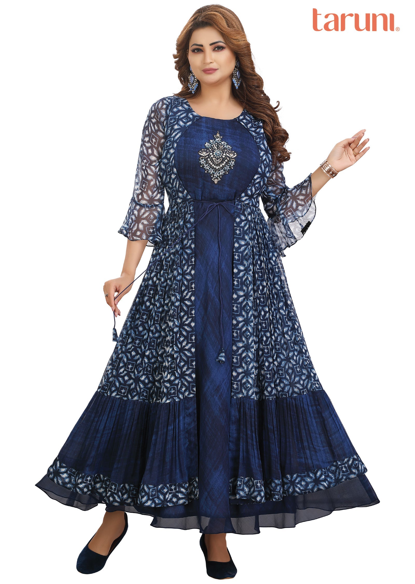 Navy Blue Chiffon Long Dress