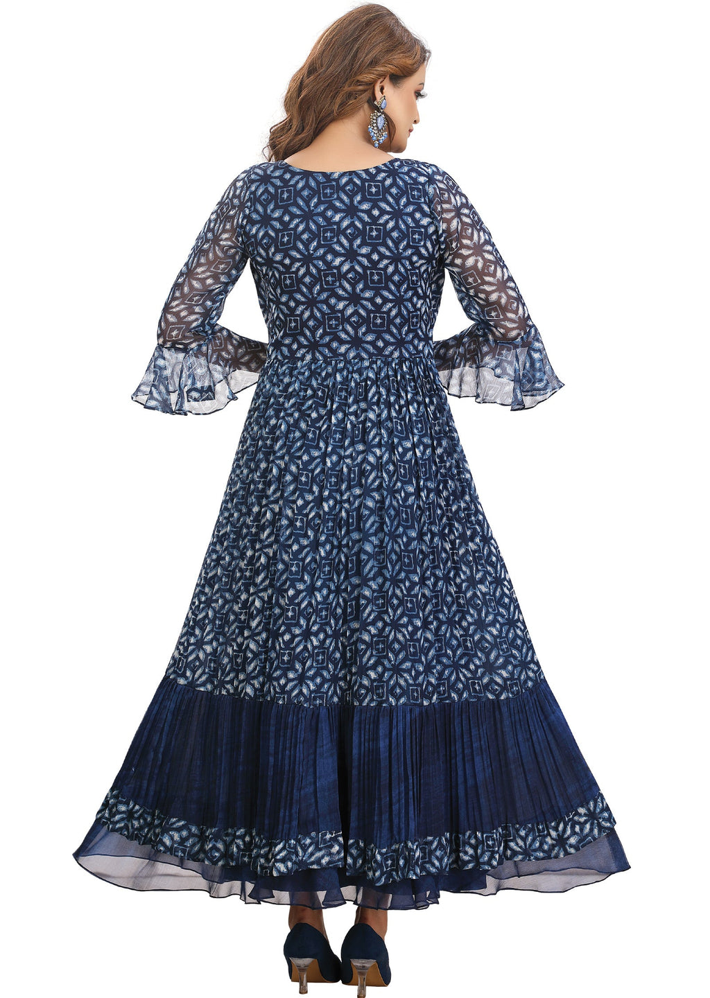 Navy Blue Chiffon Long Dress