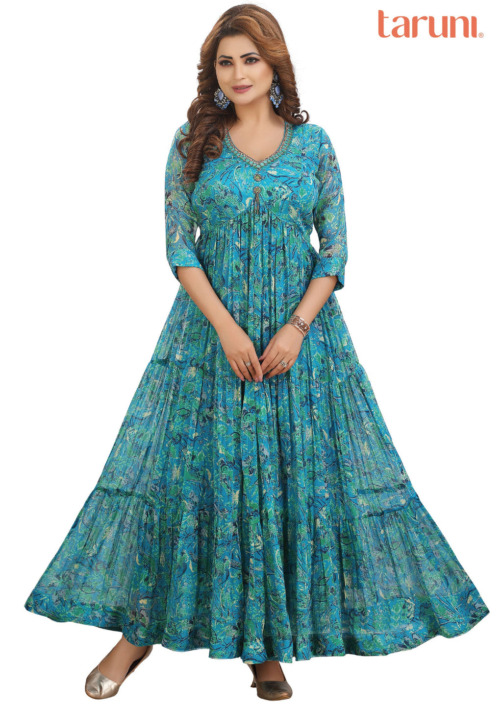 Sea Green Chiffon Long Dress