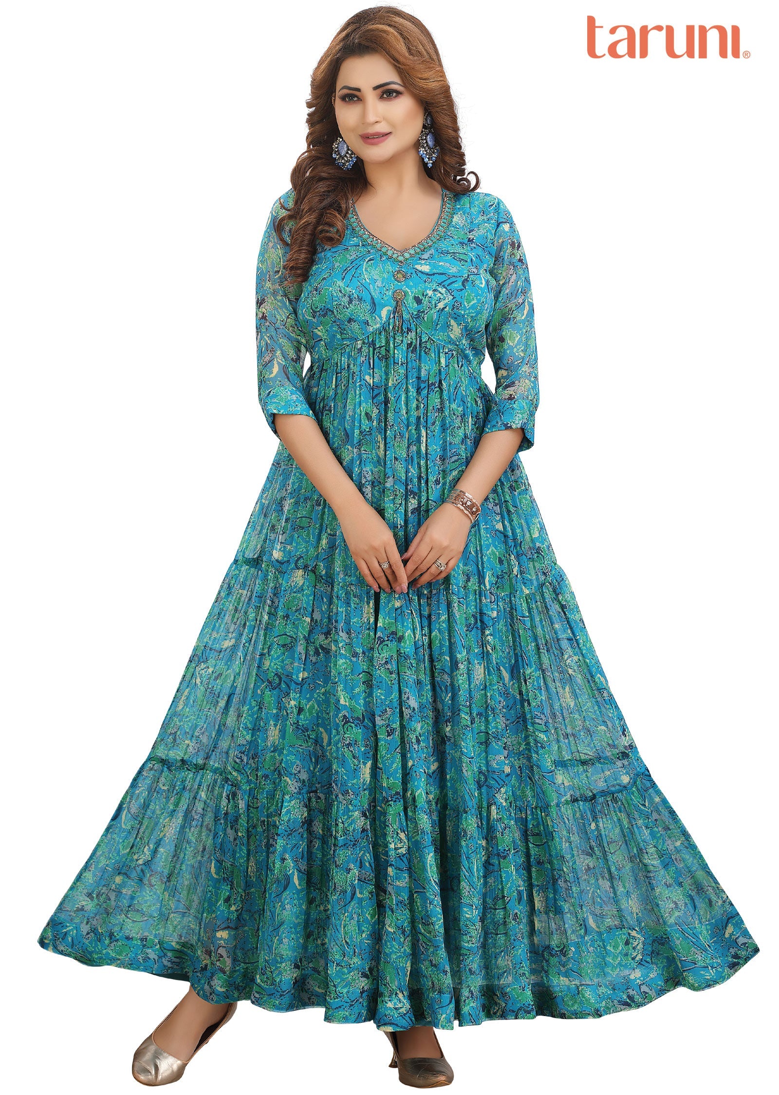 Sea Green Chiffon Long Dress