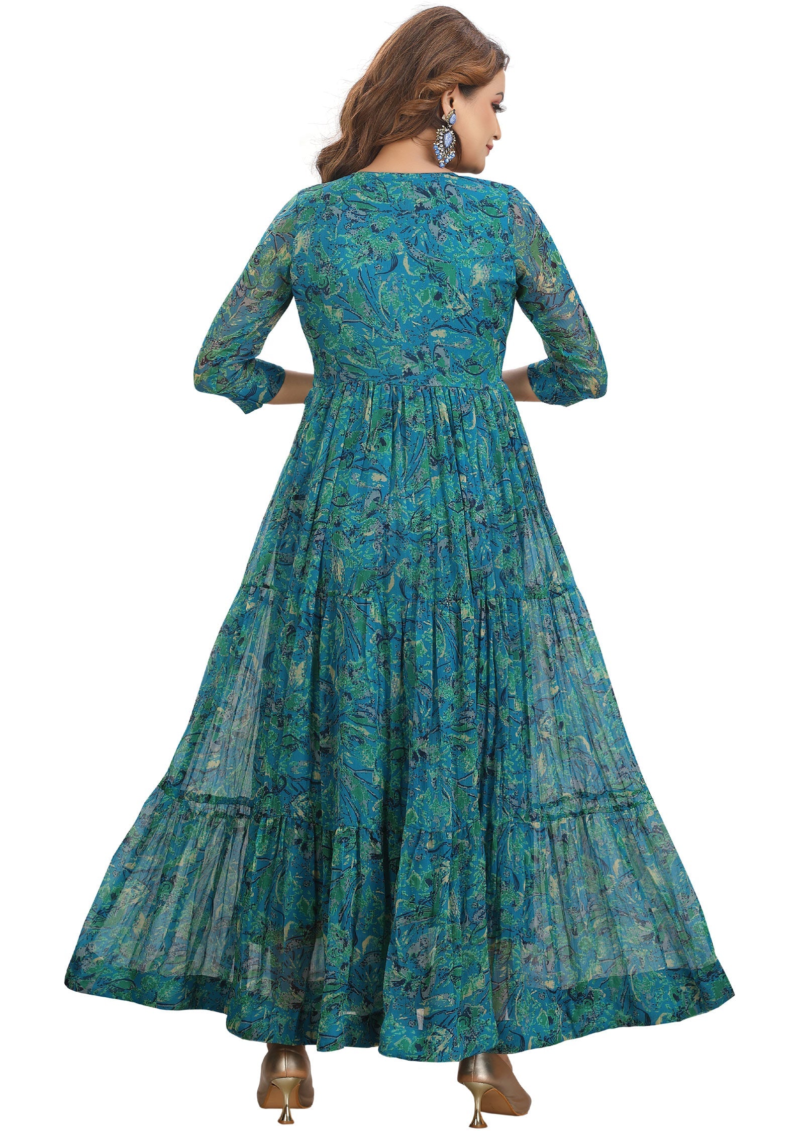 Sea Green Chiffon Long Dress