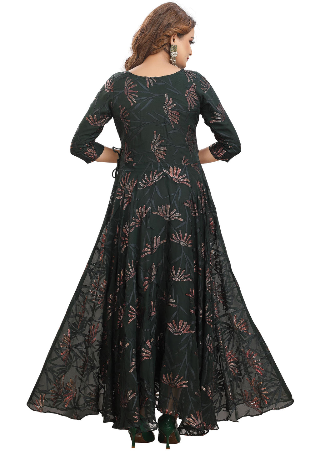 Bottle Green Chiffon Long Dress
