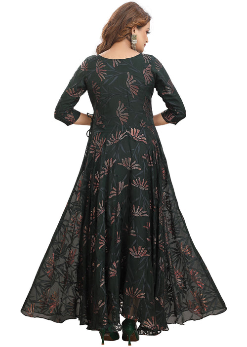 Bottle Green Chiffon Long Dress
