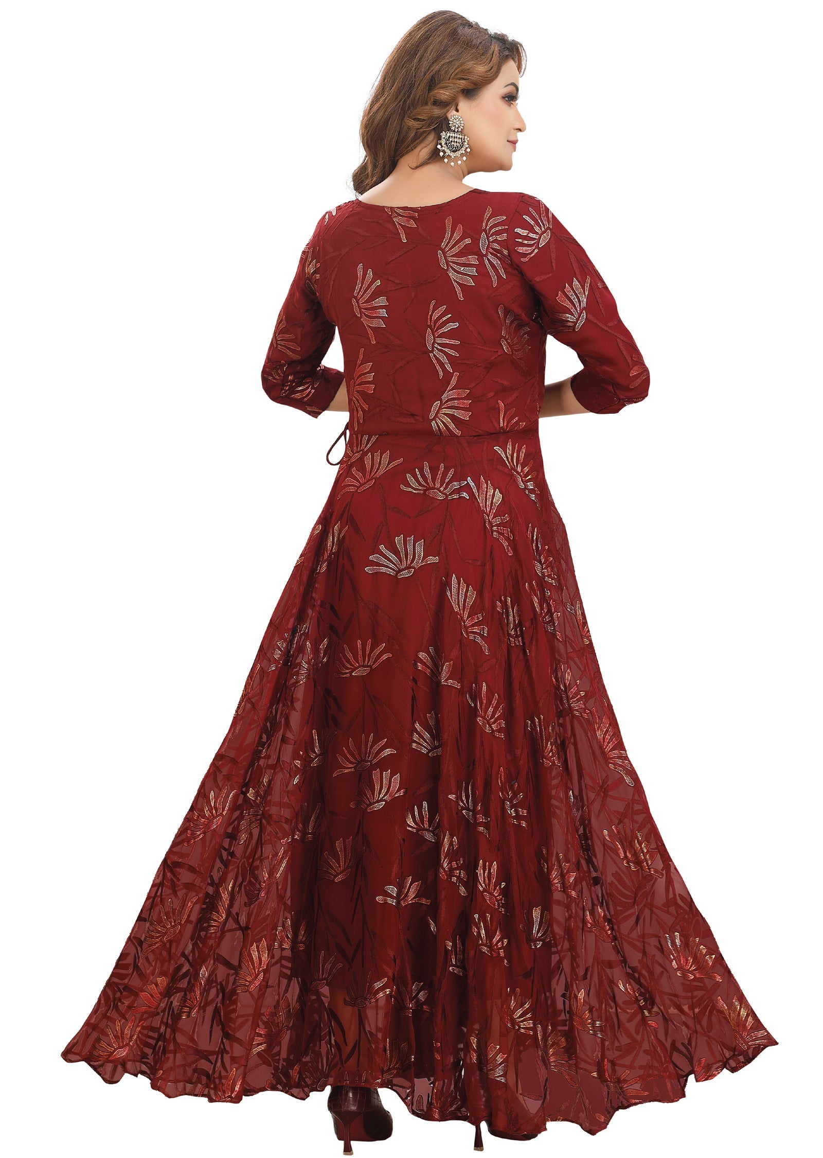 Maroon Braso Chiffon Long Dress