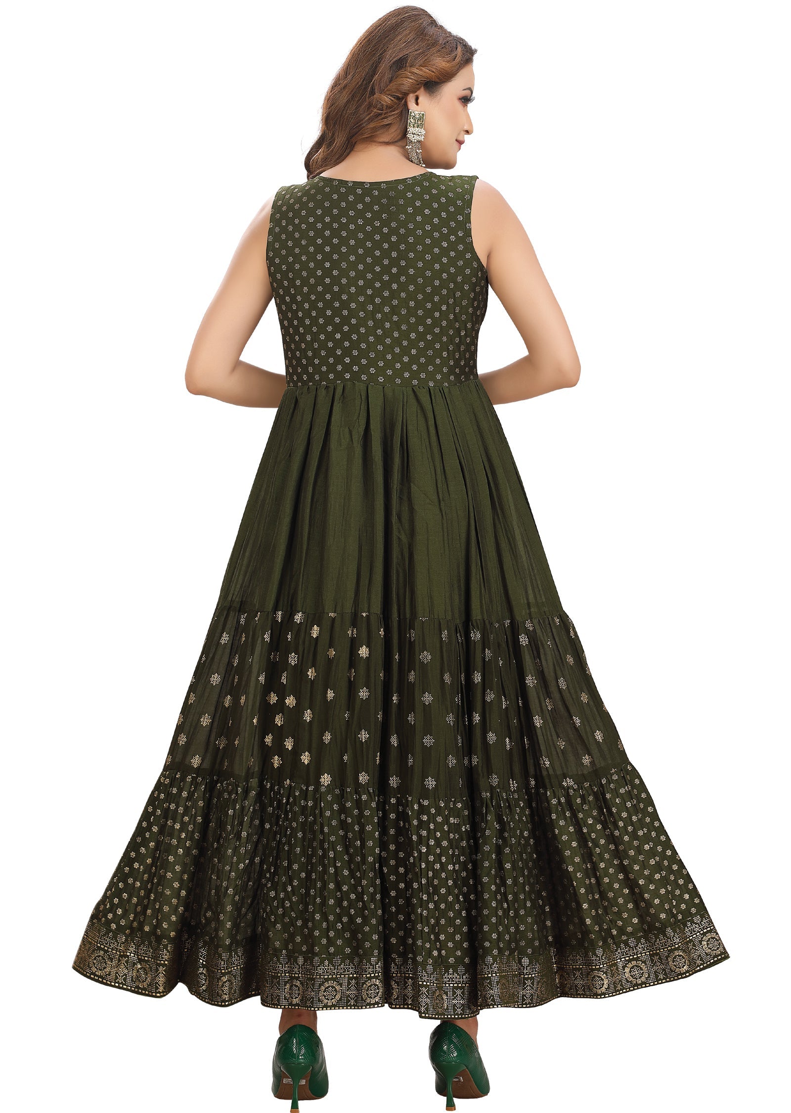 Dark Olive Green Silk Long Dress