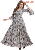 White & Black Georgette Long Dress