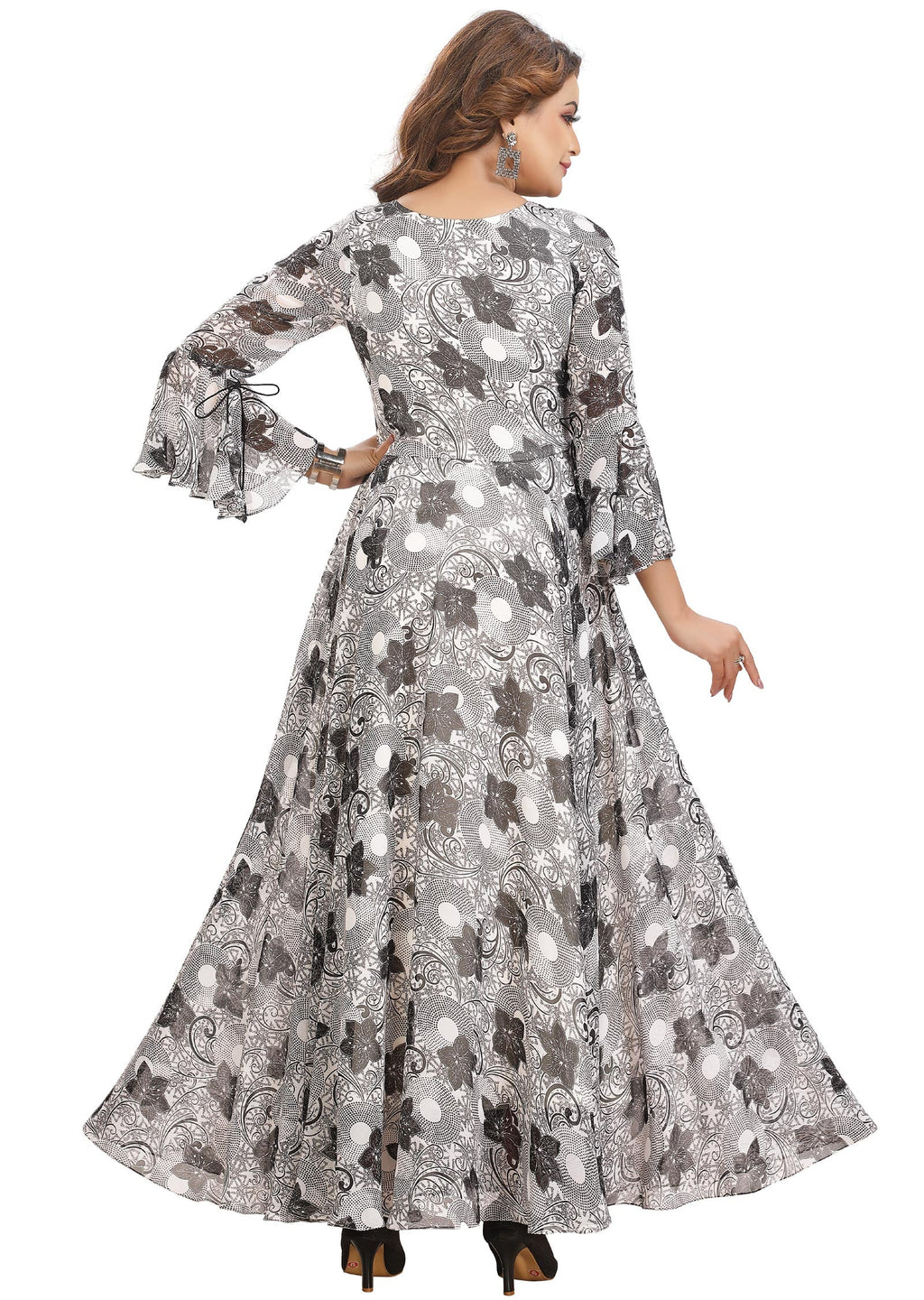 White & Black Georgette Long Dress